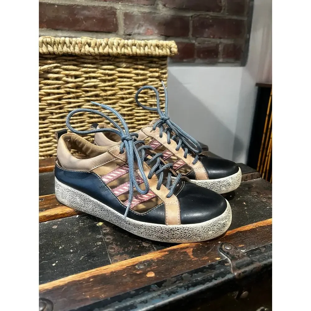 L'Artiste by Spring Step Porscha Leather Sneaker Black Tan Cutout Shoes EU 36